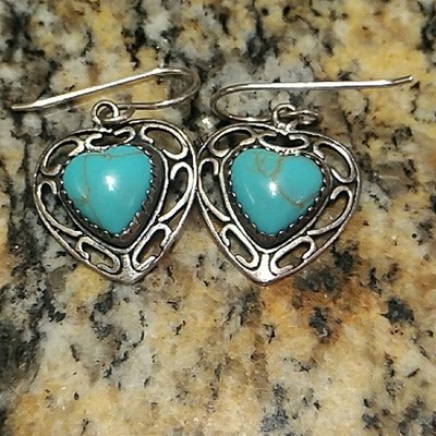 Sterling Silver Turquoise Earrings Dangle Fishhook Backings Elegant 925