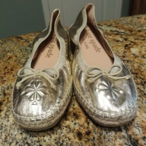 New Kate Spade Clubhouse Metallic Leather Espadrilles Gold Shoes Size 6.5