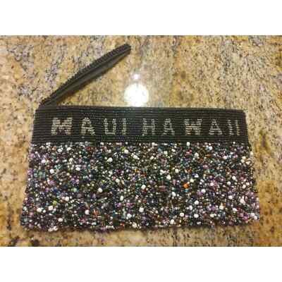 Women's Black Multi-Color Beaded Clutch Bag Evening Formal Handbag 8x5 Gently Us