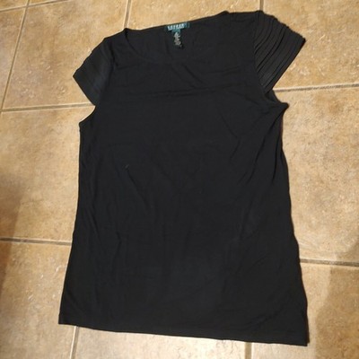 Lauren Ralph Lauren Blouse Women's Size Medium Black Pleated Cap Sleeve Top