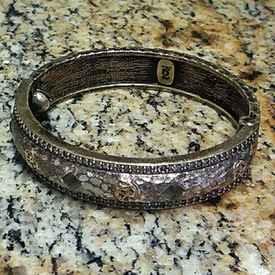 Vintage Tat2 Designs Skhirat ID Bangle Gold Silver Hammered Bracelet 6.25" $325