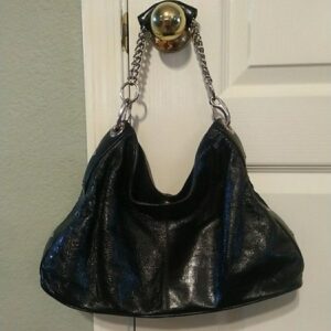 Vintage Armani Exchange Black Leather Purse Handbag Chain Snap Closure