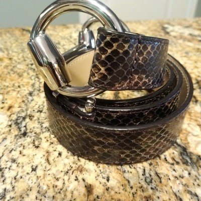 Via Spiga Women's Snake Print Leather Belt Size M-XL Adjustable Belt Buckle