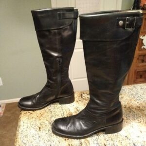 Jones Bootmaker Black Equestrian Riding Knee Booties Spain 9.5 Leather Heels Zip