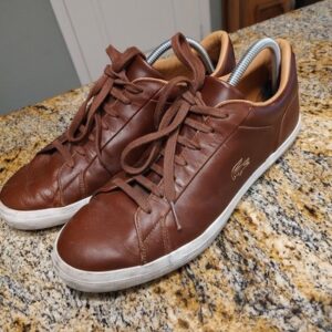Lacoste Lerond 0320 1 CMA Leather Sneakers Lace Up Cma Brown/White Men's Sz 11.5