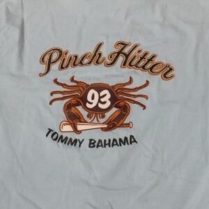 Tommy Bahama PINCH HITTER Crab 93 2 Sided Graphic T-shirt Size Men's XL Sky Blue