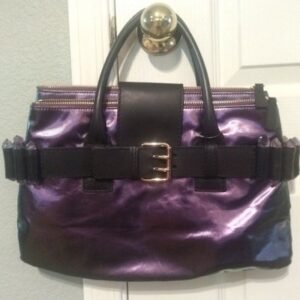 Ports 1961 Purple Metallic Leather Messenger Hand Bag Purse w/ Stone Accent