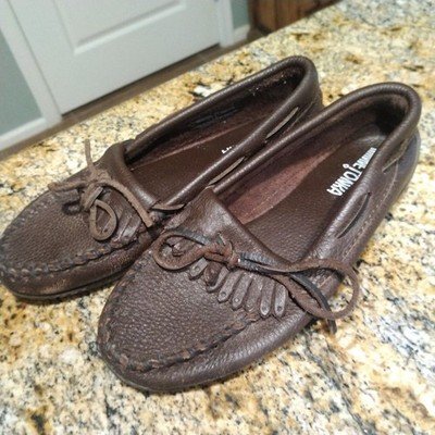 Minnetonka Brown Moose Hide Leather 392 Tassel Loafers Kilty Shoes Women's 8 EUC