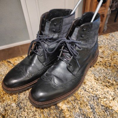 Johnston & Murphy Black Chukka Oxford Leather Boots Sz 11M Shearling Sheep Skin
