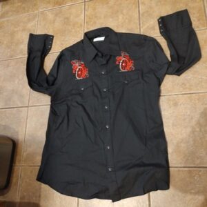 Vintage H Bar C Long Tail Black Embroidered Western Button Up Shirt Long Sleeve