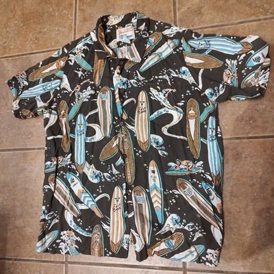 Rare Alfred Sargent Reyn Spooner Surfer Print Button Up Shirt Short Sleeve Sz XL