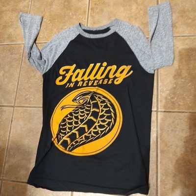 Falling In Reverse End Graphic Cobra Snake Raglan Shirt 3/4 Sleeve Black/Gray