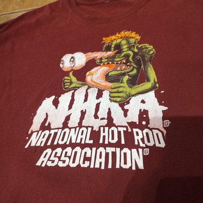 Rare NHRA Men's T Shirt National Hot Rod Association Rev Up and Burn Out Maroon