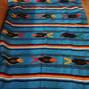 Colorful Handwoven Mexican Blanket Area Rug with Fish Design 48x77 Inches