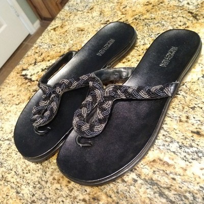 Kenneth Cole Reaction Flip Flop Beaded Black Sandals Women's Size 11 Med
