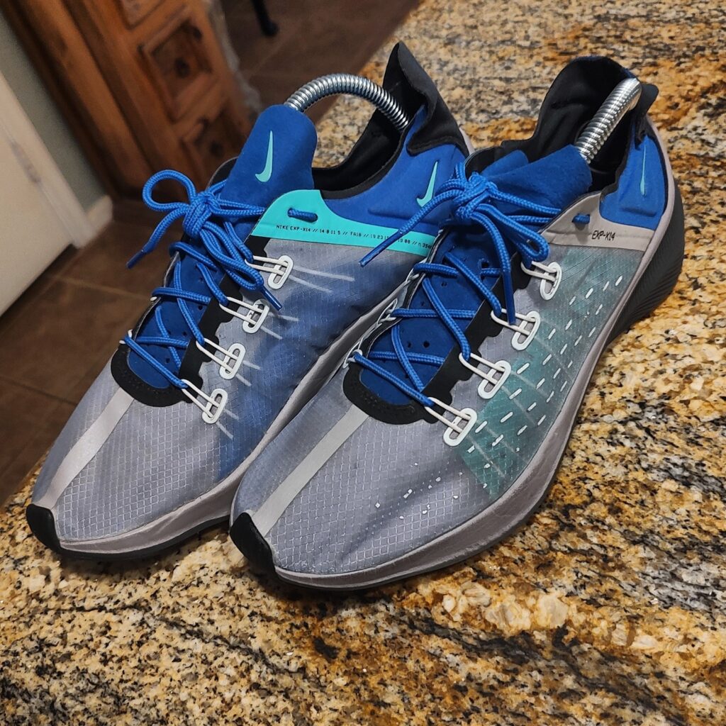 Rare Nike EXP-X14 Sneakers Blue Size 8.5 ID A01554-005 Black Soles 2018