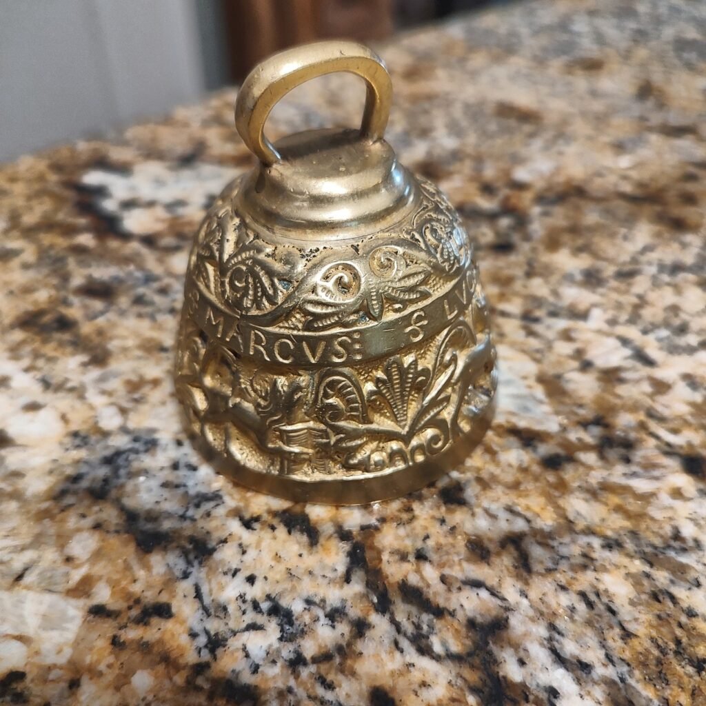 Rare Original Vintage Decorative Brass Bell with Engravings SJHANNES & MARCUS