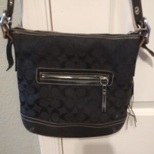 Coach/Coach Shoulder Bag Black 9362 Signature Satchel Canvas Leather Trim