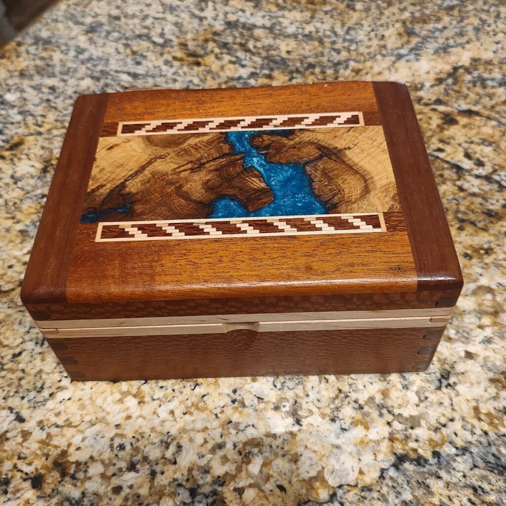 Beautiful Handcrafted Wooden Box with Inlay Art Signed RM