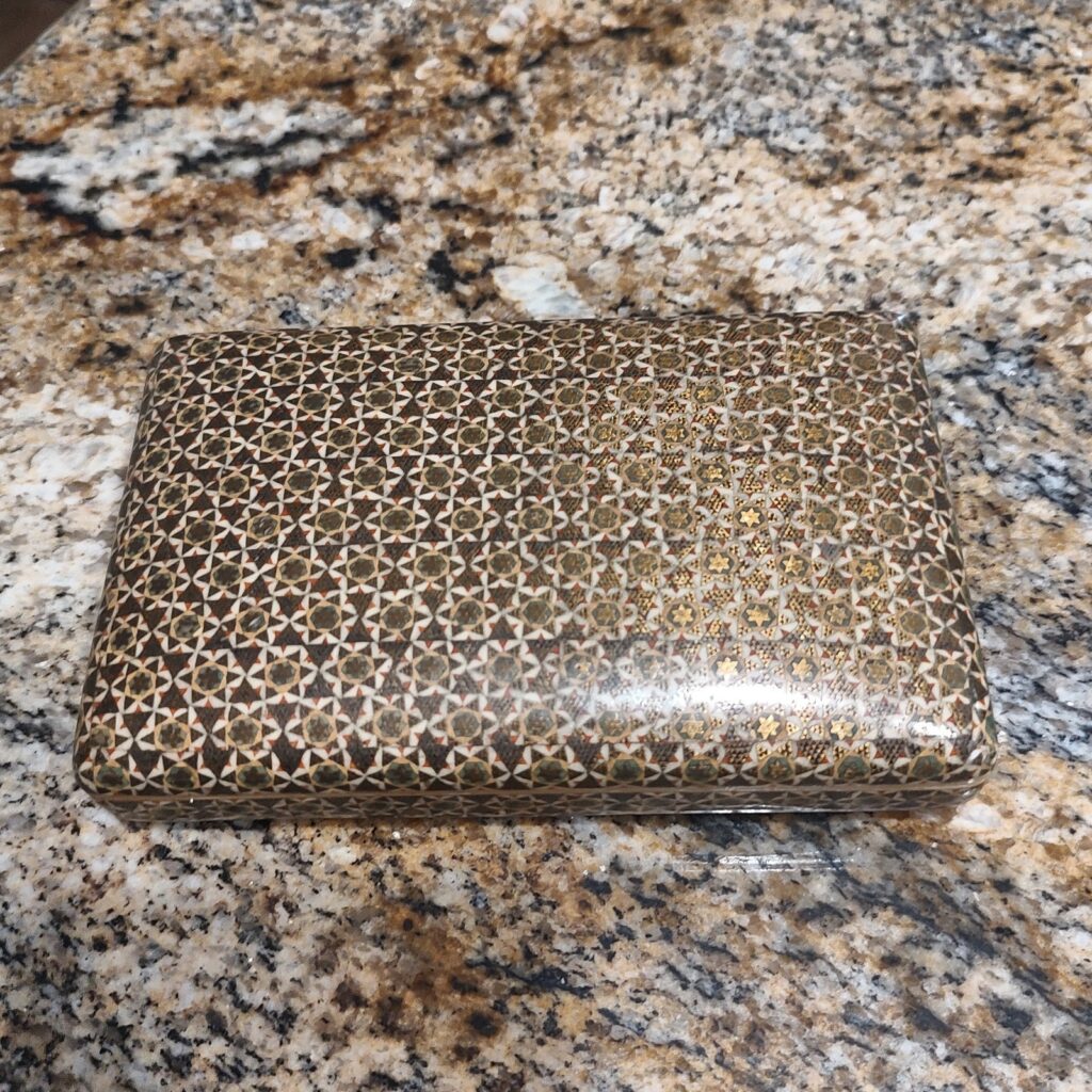 Moorish Arabic Micro Mosaic Inlaid Hardwood Jewelry Box Geometric Stars 6"x4"