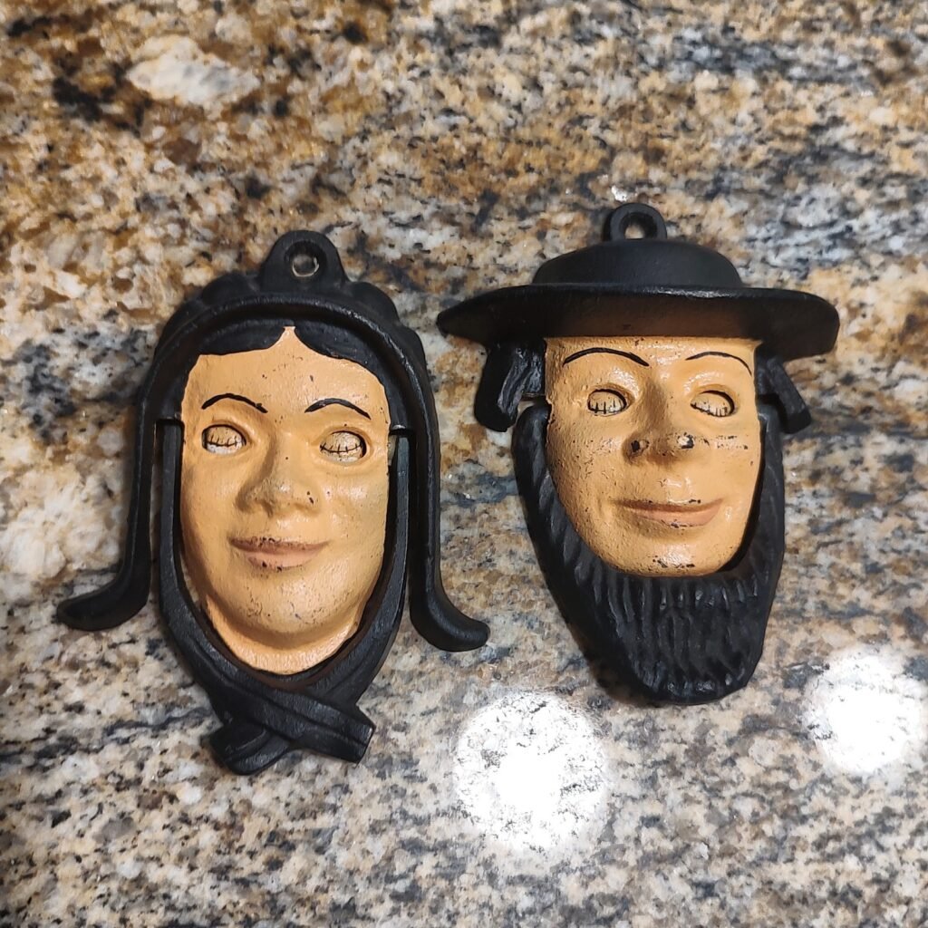 Vintage Cast Iron Door Knockers Set of 2 - Man & Woman Faces