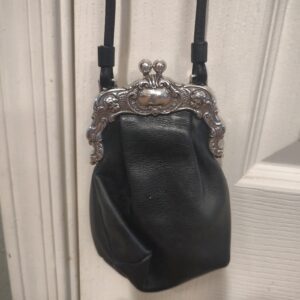 Brighton Black Leather Mini Crossbody Bag Silver Kiss Lock Frame Gently Used