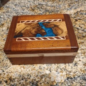 Beautiful Handcrafted Wooden Box with Inlay Art Signed RM
