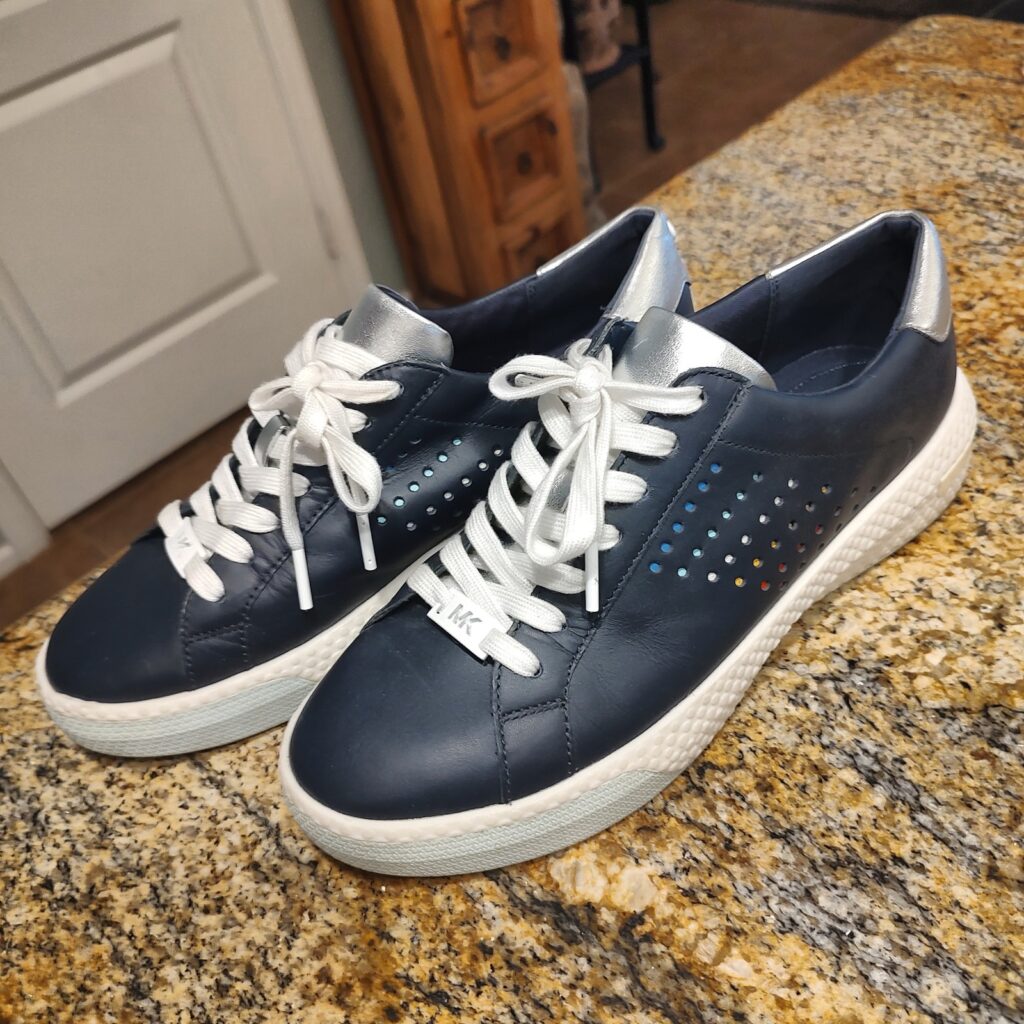 Michael Kors Women's 10M Navy Blue Silver Leather Accents Gently Used Sneakers