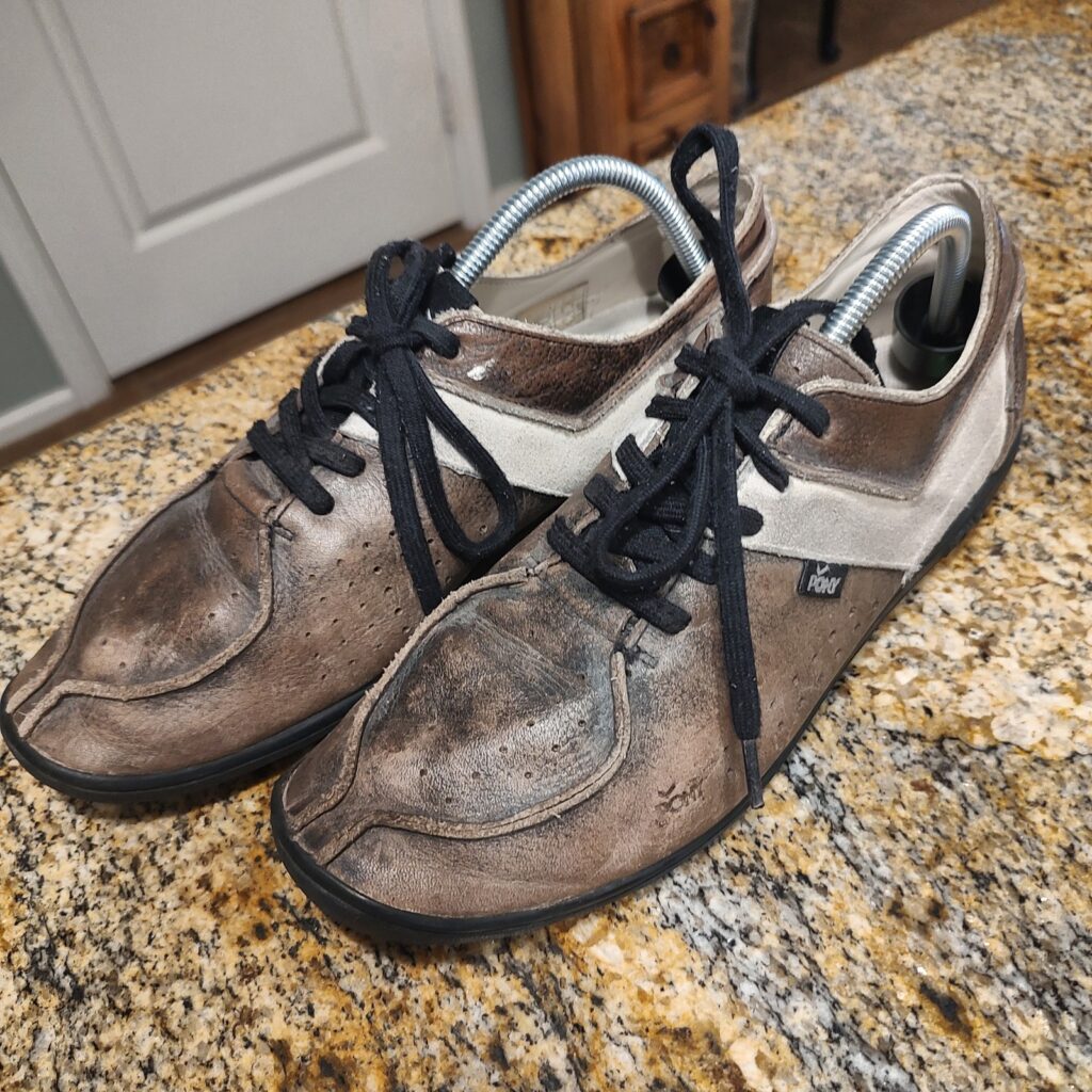 PONY HAIL MARY Mens US 9.5 Brown Distressed Leather Casual Shoes Sneakers USED