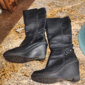 Timberland Earthkeepers Amston 3625R Womens 5.5 Black Leather Wedge Boots USED