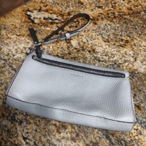 Coach Pebbled Leather Wristlet Clutch Light Blue Grey Gently Used Women's Purse