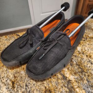 SWIMS Men's Loafers Size 11 Black Orange Mesh Rubber Gently Used