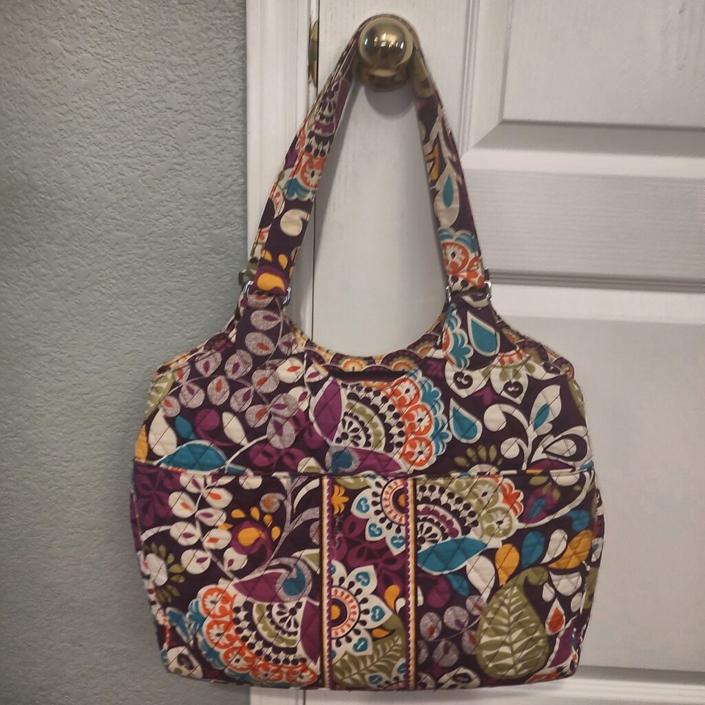 Vera Bradley Quilted Cotton Shoulder Bag Purple Multi Floral Excellent Used Wome