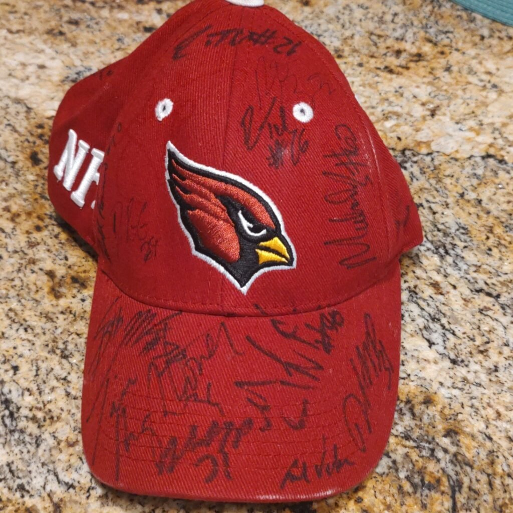 NFL Team Apparel Red Cardinals Football Cap Used Worn Autographed Signatures
