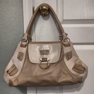 Salvatore Ferragamo AU-21 6426 Beige Cream Leather Handbag Used