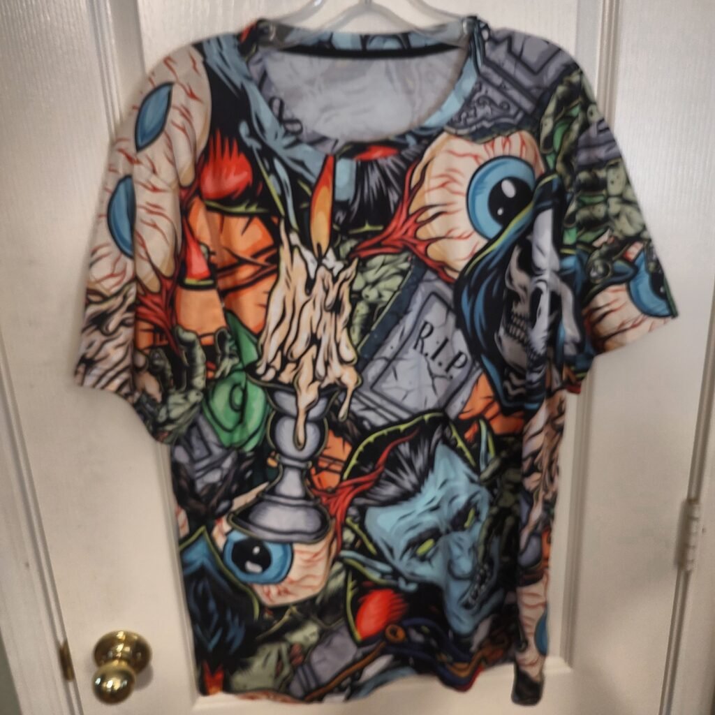 Unisex Multi-Color Halloween Horror Pattern Graphic T-Shirt Excellent Condition