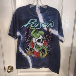 Poison Band T-Shirt M Unisex Blue White Tie-Dye Cotton Gently Used Glam Rock 80s