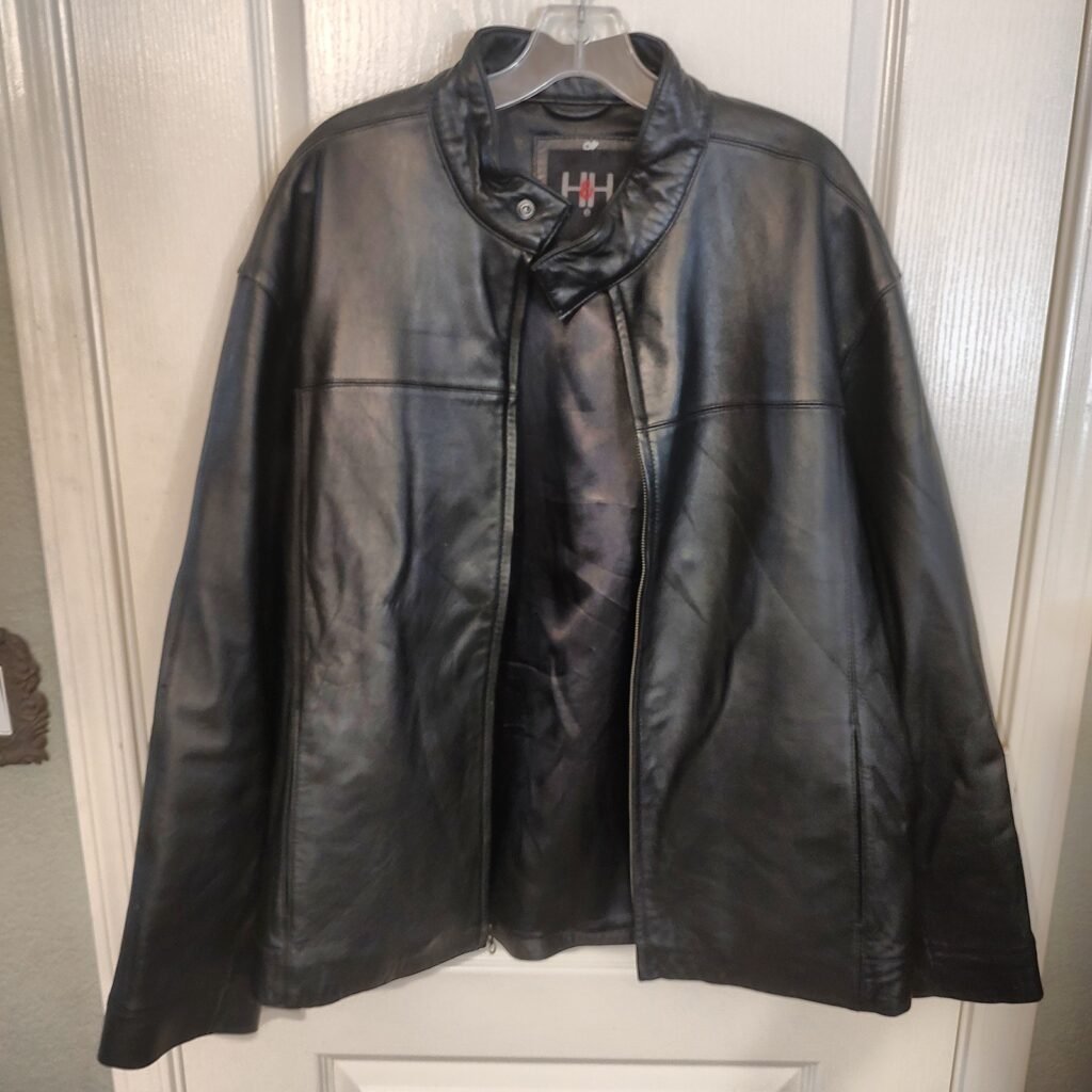 H&H Men Black Leather Jacket Size L Mens Full Zip Gently Used Casual
