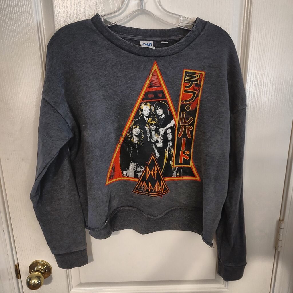 Junk Food Def Leppard Women's Gray Sweatshirt Size M Cropped Distressed Crewneck