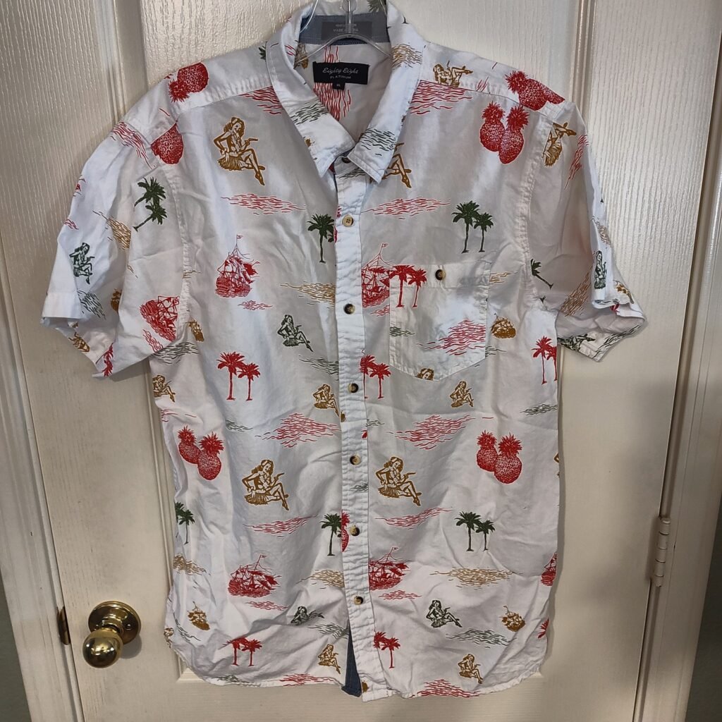 Men's Eighty Eight Platinum XL Hawaiian Shirt White Multi-Color Print Cotton Gen