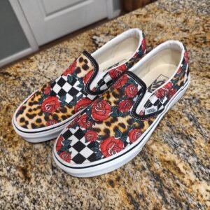 NEW Vans Classic Slip-On Leopard Checkerboard Rose Sneakers Women's 6.5 Men's 5