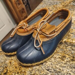 L.L. Bean Women's 6W Navy Tan Duck Boots 175067 Gently Used Rain Boots