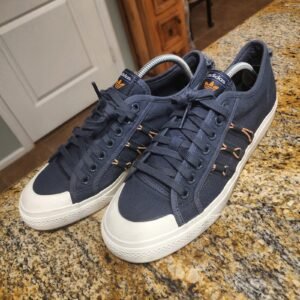 Adidas Nizza Mens 10.5 Navy Blue Canvas Sneakers White Peach Accents Used