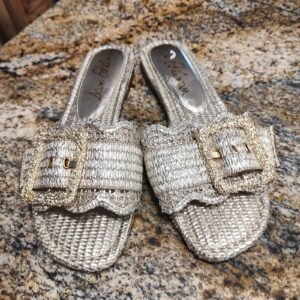 Sam Edelman Womens Gold Woven Slide Sandals Size 10 Pre-Owned