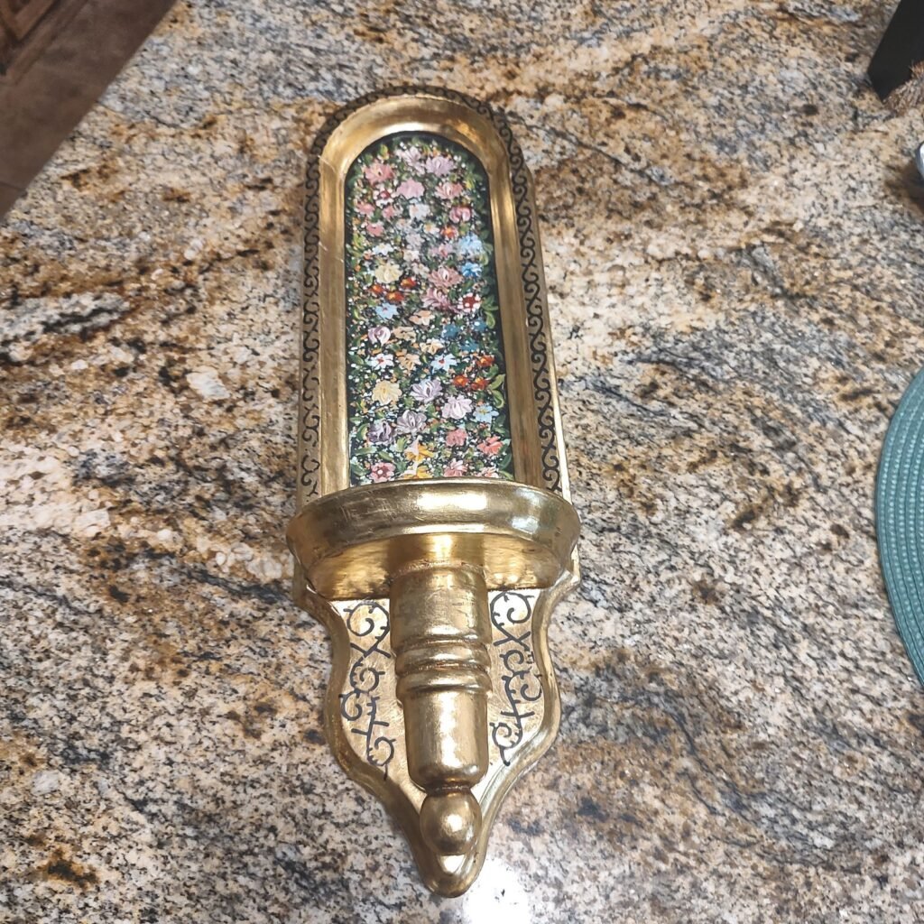 Vintage Gold Floral Wall Sconce Candle Holder Painted Wood Composite Used
