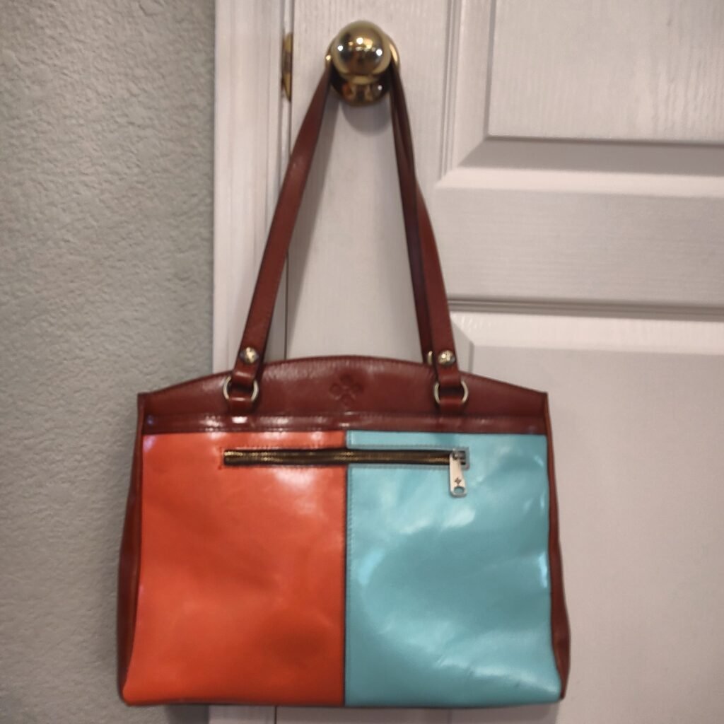Patricia Nash Leather Handbag Brown Orange Aqua Multicolor Floral Excellent Used