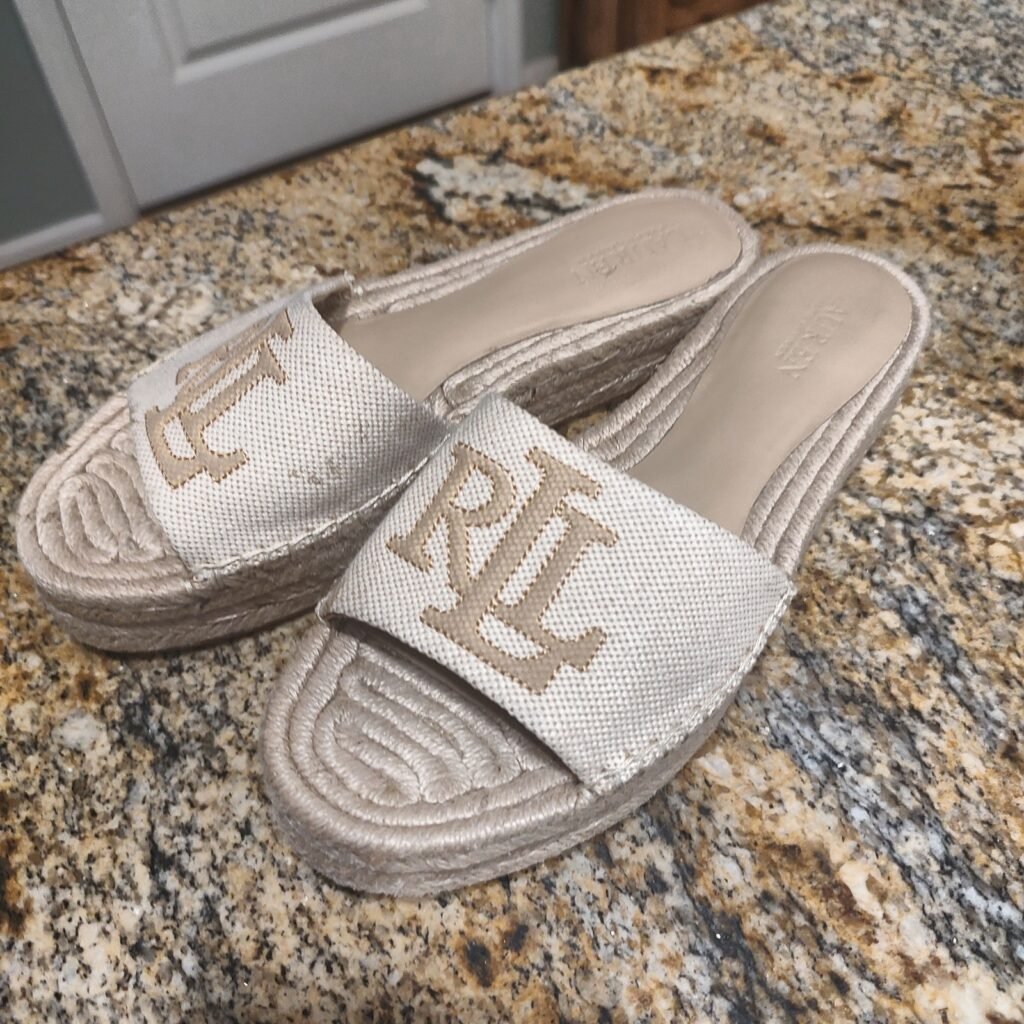 Lauren Ralph Lauren POLLY LOGO2 Platform Espadrille Slide Sandals US 7 Beige Gen