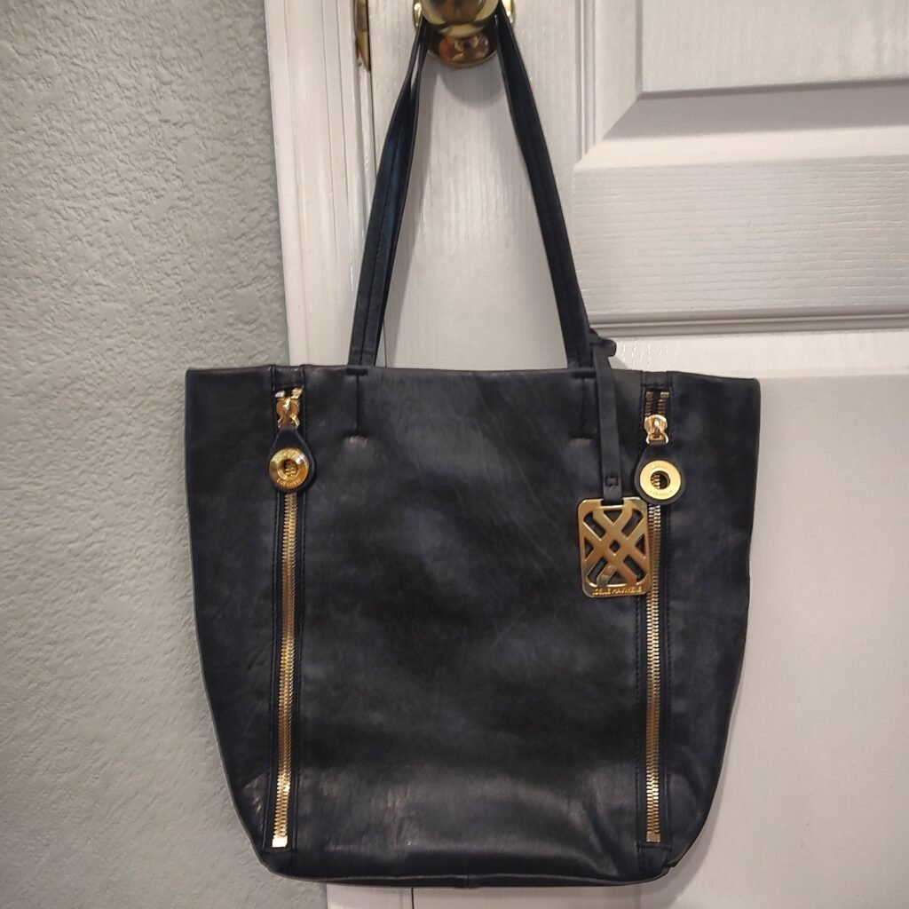 JOELLE HAWKENS Black Leather Tote Bag Womens Used Wear Distressed