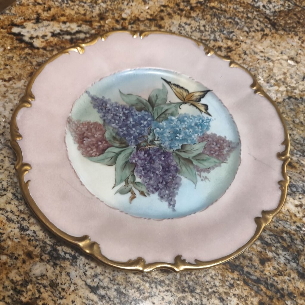 Hutschenreuther Selb Bavaria Hand Painted Floral Butterfly Plate Gold Trim USED